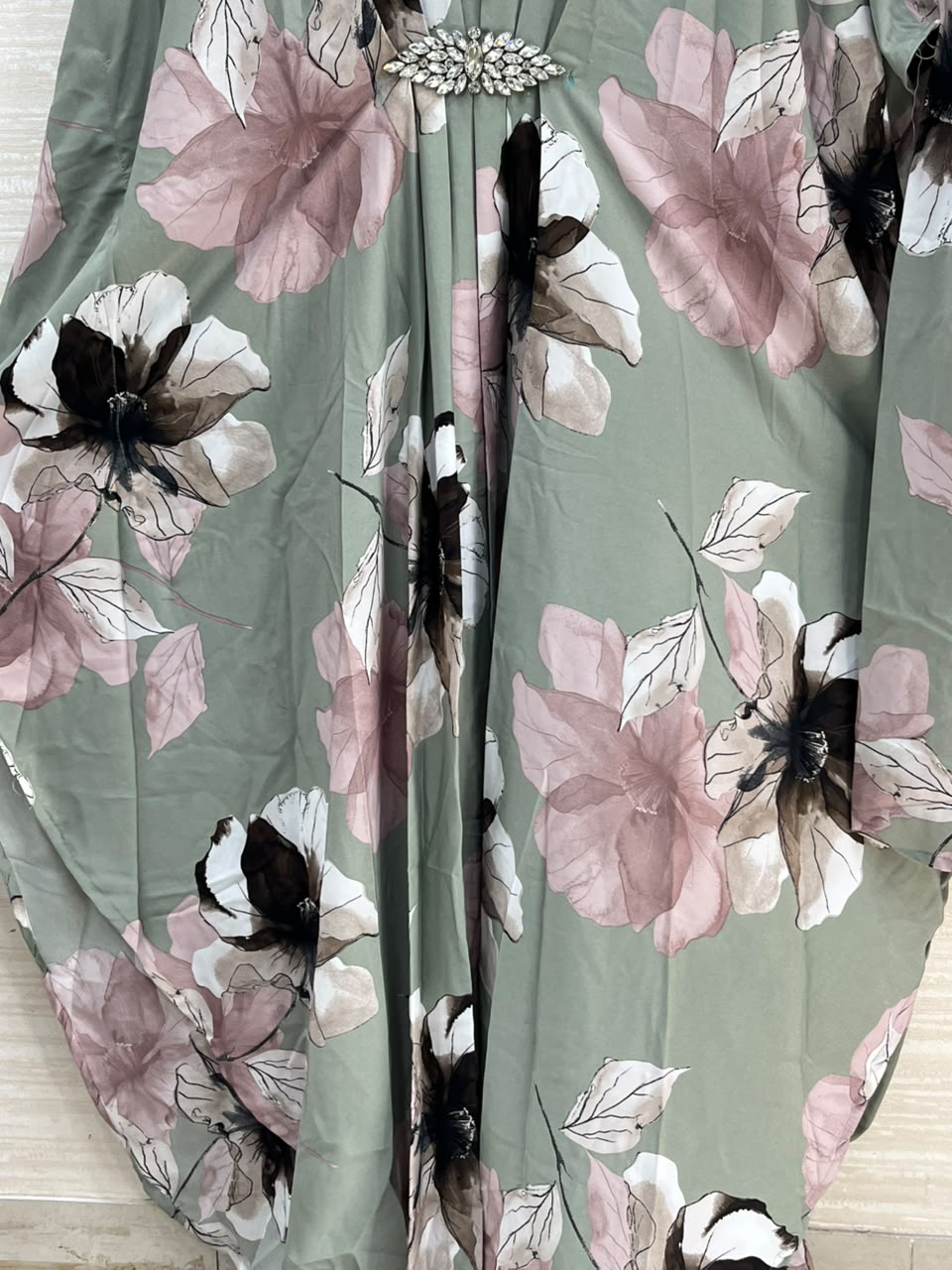 1099 Floral Kaftan Coord Set - Sage Green