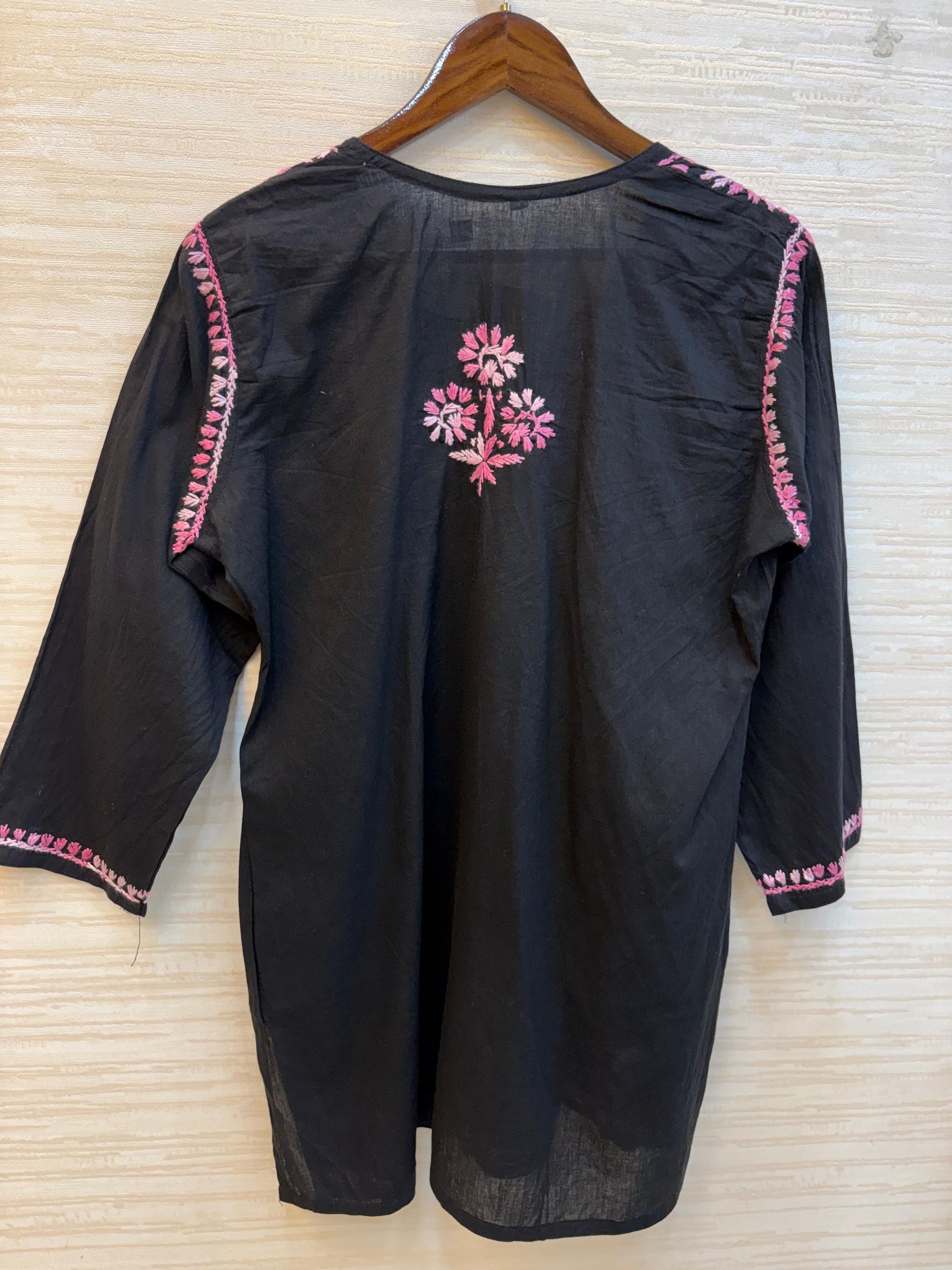 617 Lucknowi Short Kurti Set  Black - Pink