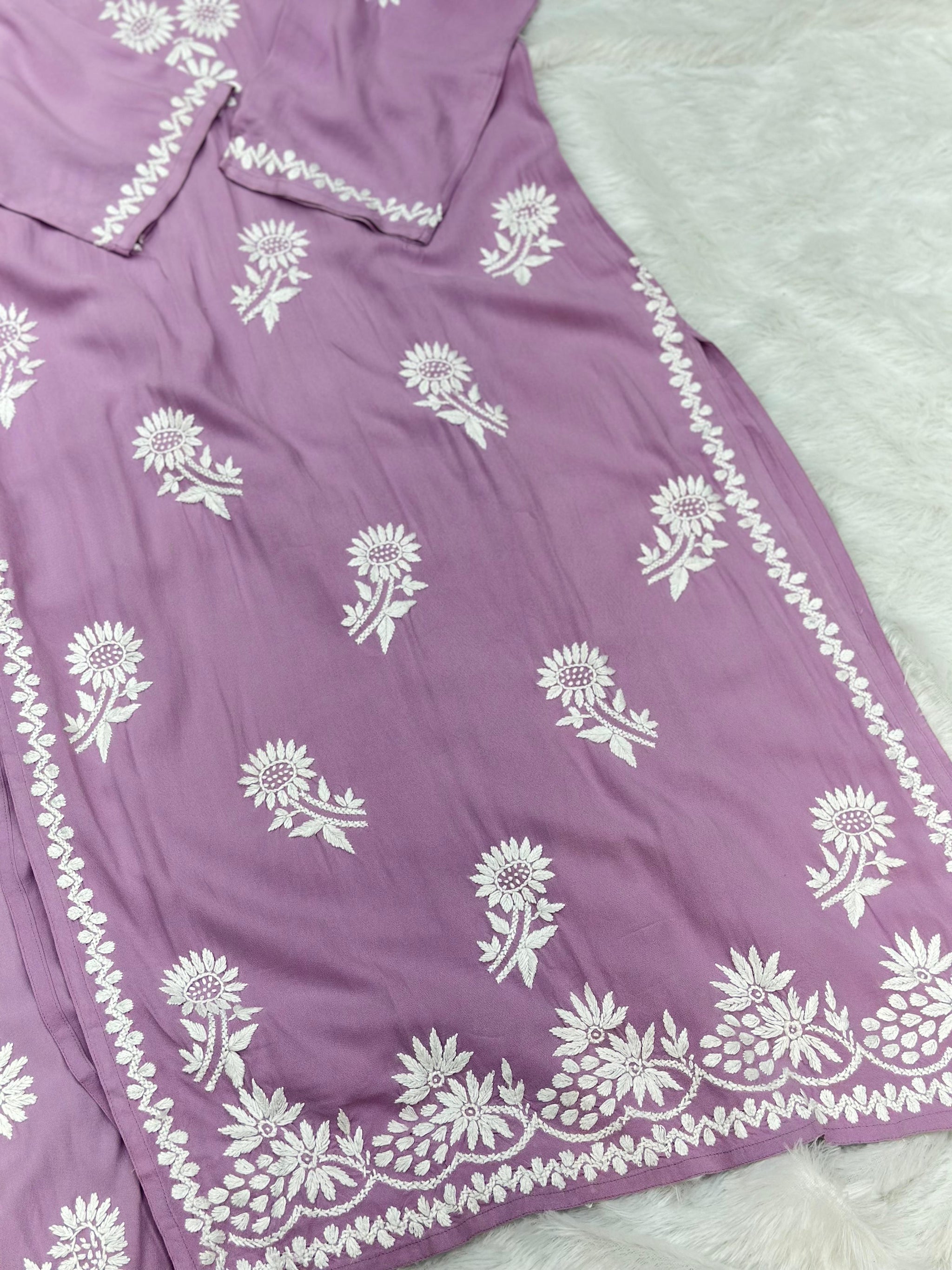 668 Lucknowi Palazzo Set - Lavender