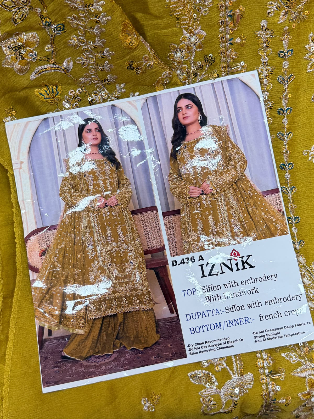 1444 Pakistani Unstitched Partywear - Mustard Yellow