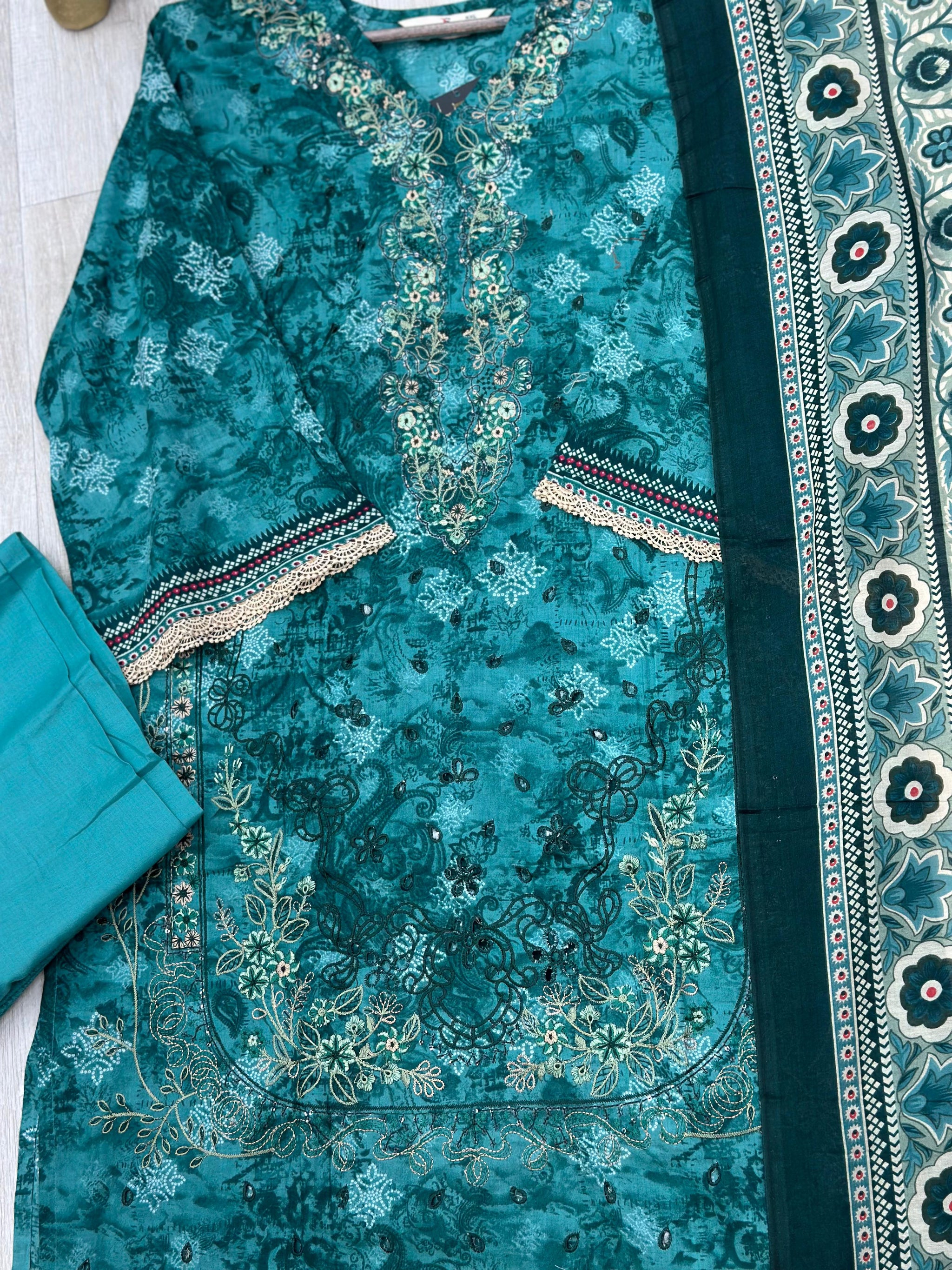 629 Premium Pakistani Lawn Suit - Navy Blue