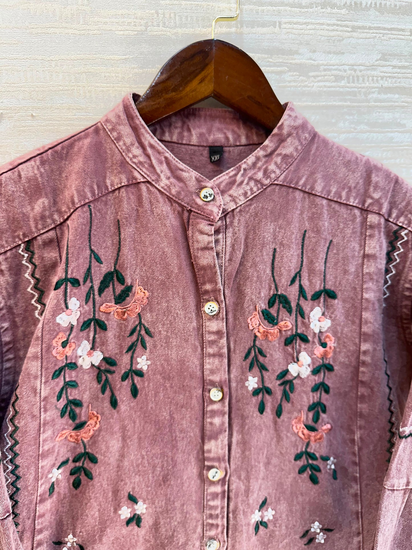 1210 Embroidered Denim Gown - Dusty Mauve