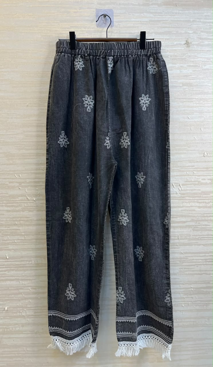 1189 Embroidered Denim Coordset - Charcoal Grey