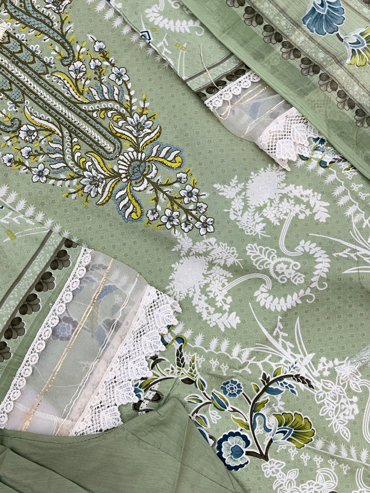 1449 Pakistani Embroidered Suit - Sage Green