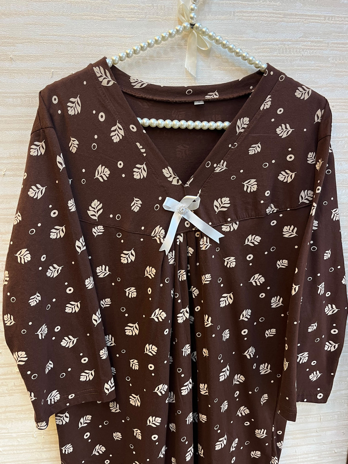 1454 Korean Printed Night Wear - Coffee Brown