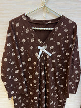 1454 Korean Printed Night Wear - Coffee Brown