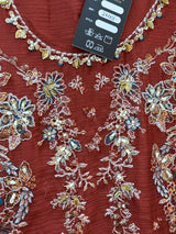 1444 Pakistani Unstitched Partywear - Reddish Brown