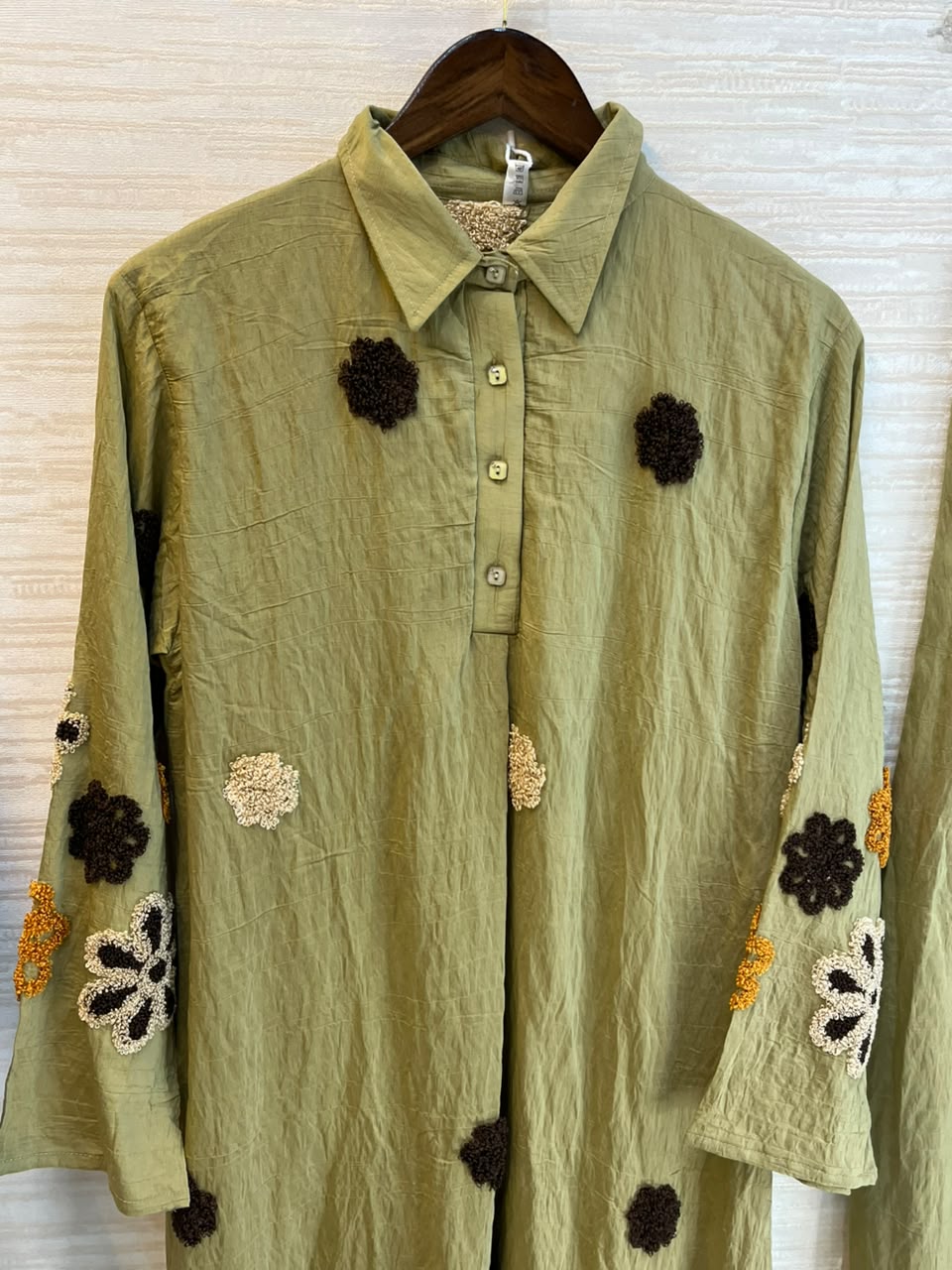 1097 Floral Embroidered Coord Set - Olive Green