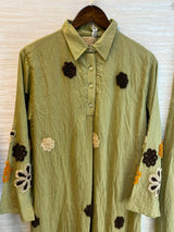 1097 Floral Embroidered Coord Set - Olive Green