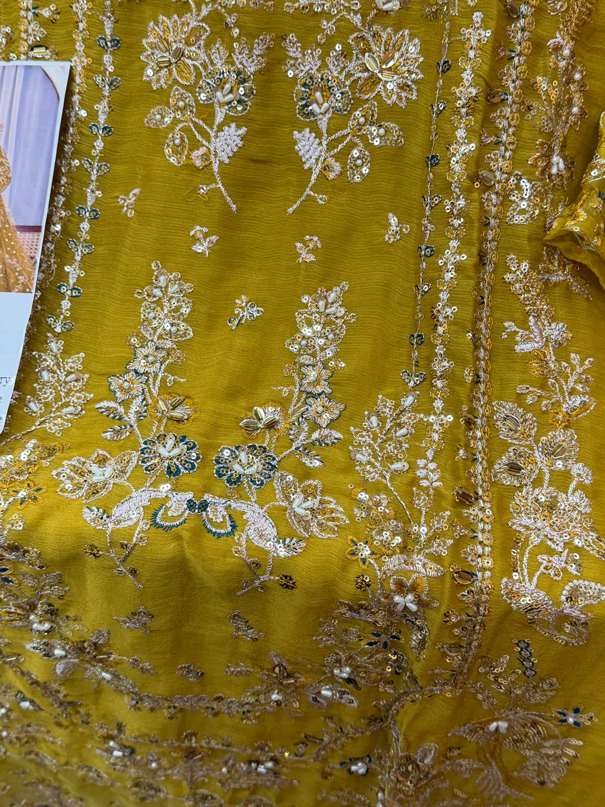 1444 Pakistani Unstitched Partywear - Mustard Yellow