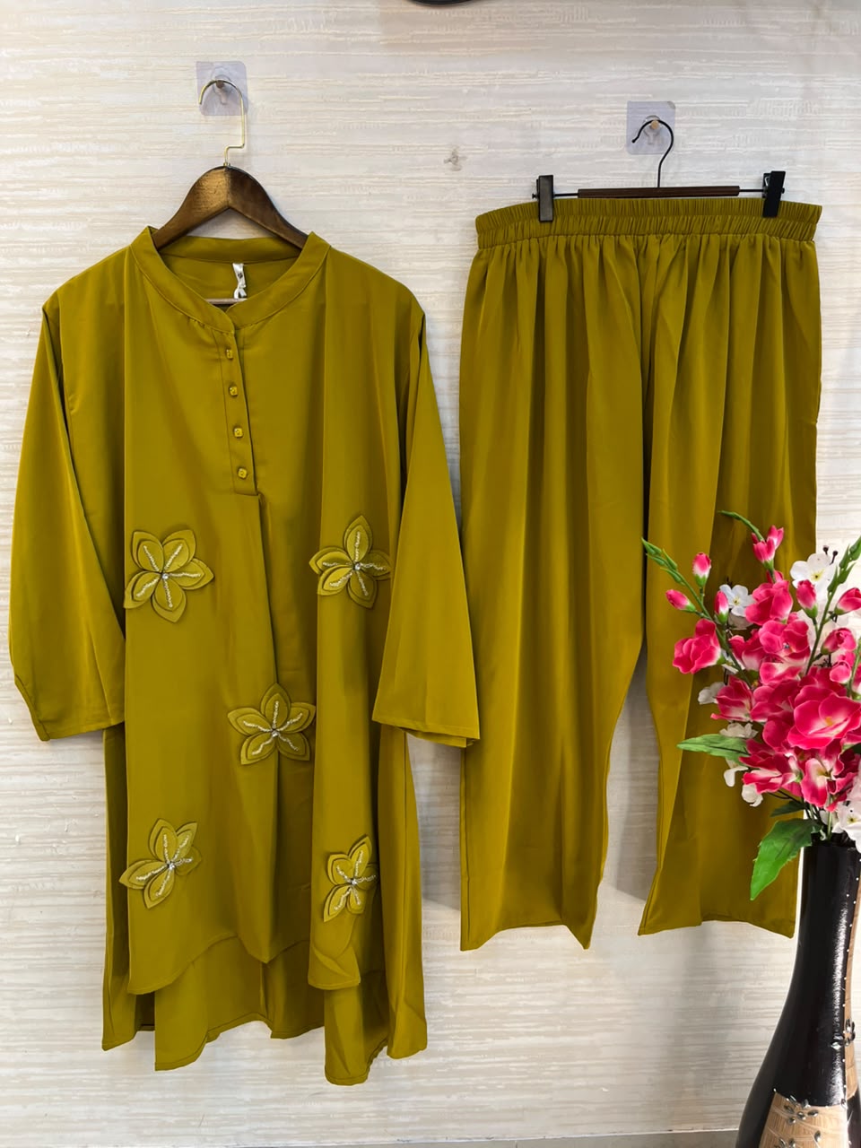 1202 Floral Patch Work Coord Set - Mustard Yellow