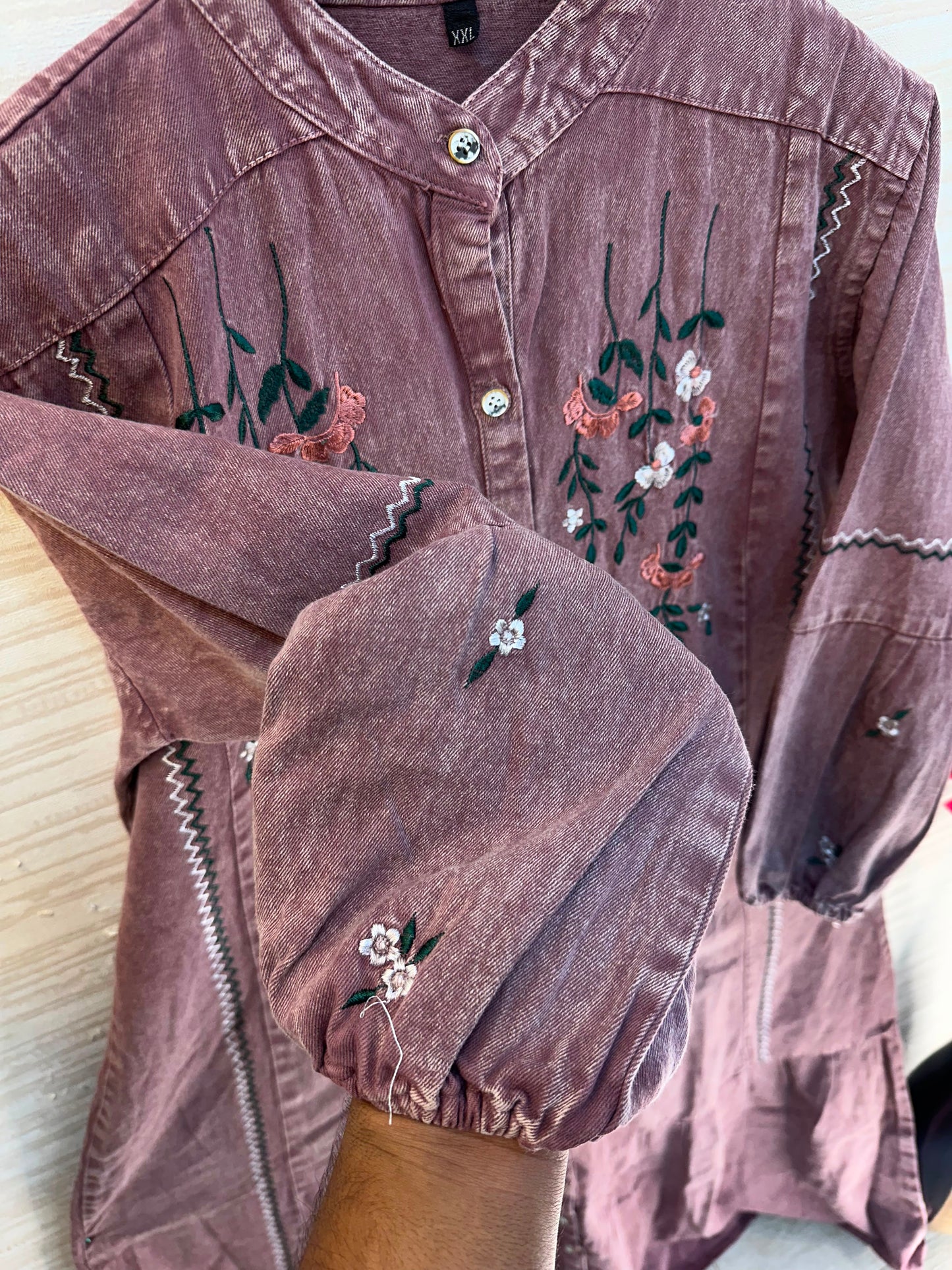 1210 Embroidered Denim Gown - Dusty Mauve
