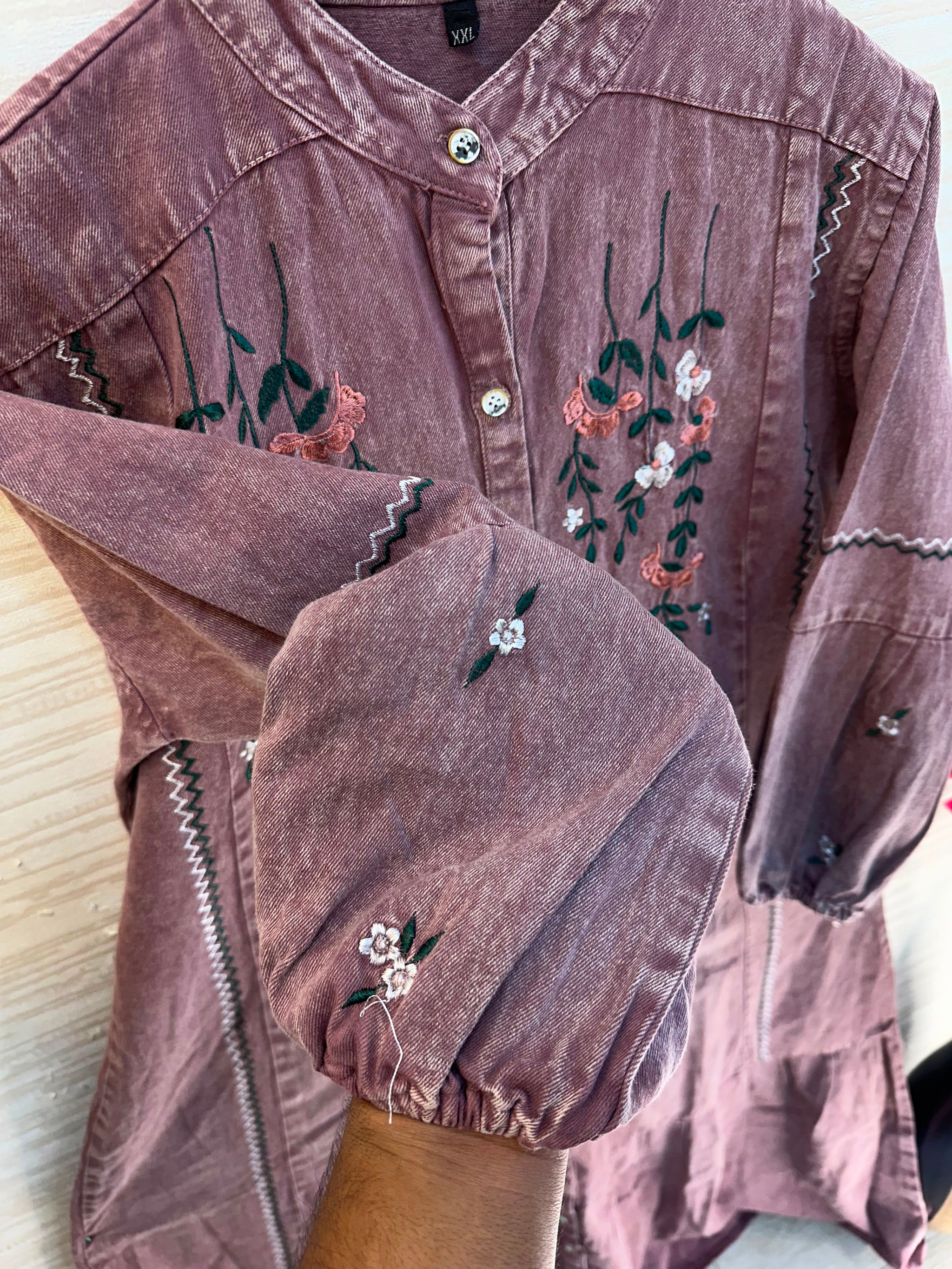 1210 Embroidered Denim Gown - Dusty Mauve