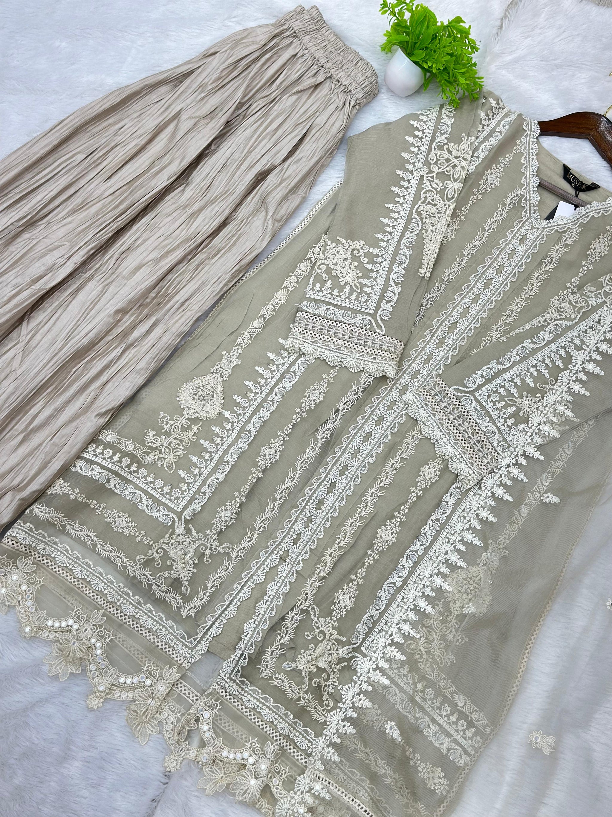 857 Readymade Mushk A-Line Sharara Set - Ivory