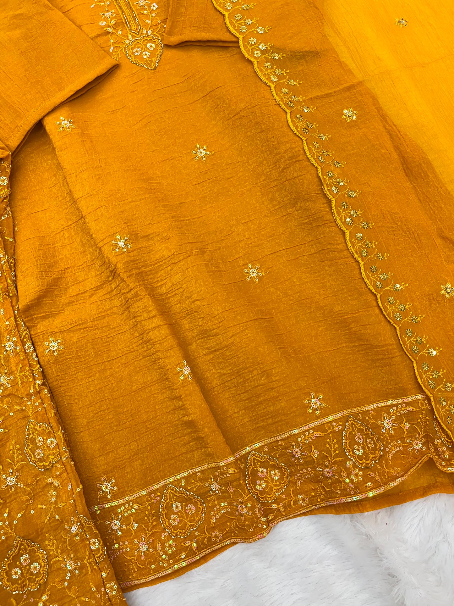 1204 Floral Hand-Work Partywear - Yellow