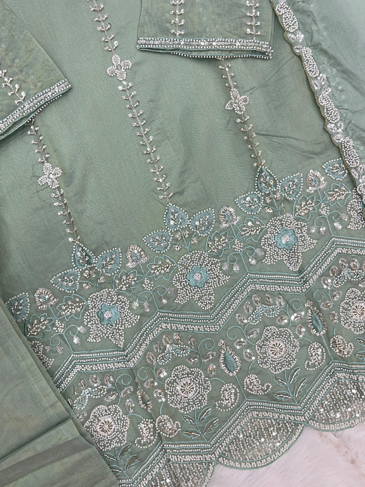 1428 Heavy Pakistani Partywear - Greyish Olive