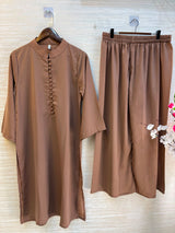 1062 Modest Mandarin Coord Set - Coffee