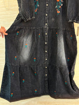 1210 Embroidered Denim Gown - Black