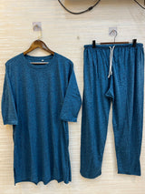 1448 Korean Printed Night Wear - Teal Blue