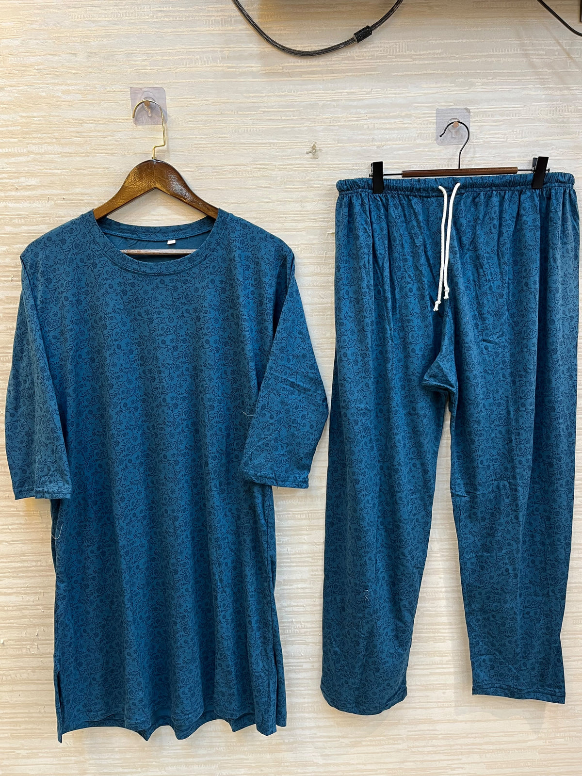1448 Korean Printed Night Wear - Teal Blue