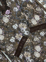 1424 Mausumery Foral Lawn Suit - Brown