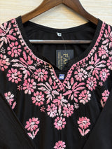 617 Lucknowi Short Kurti Set  Black - Peace