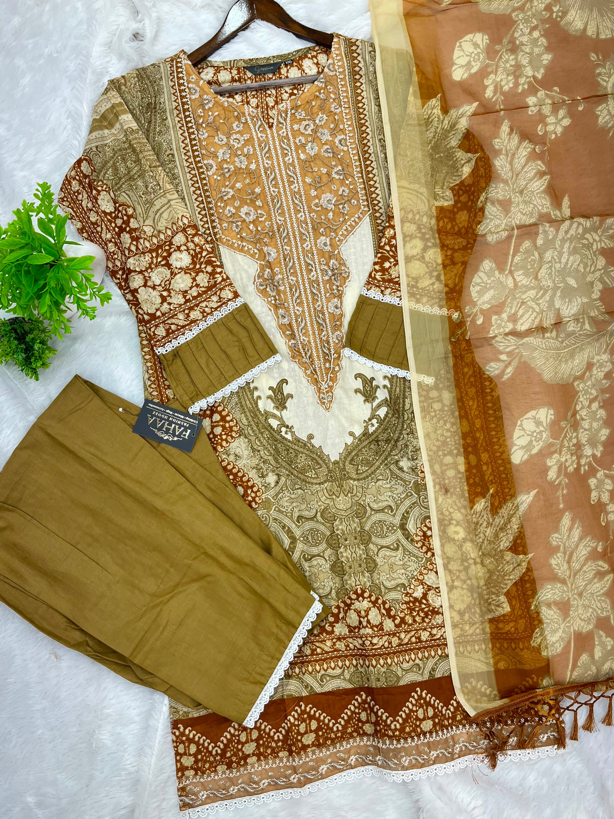 1212 Pakistani Lawn Suit - Rust Brown