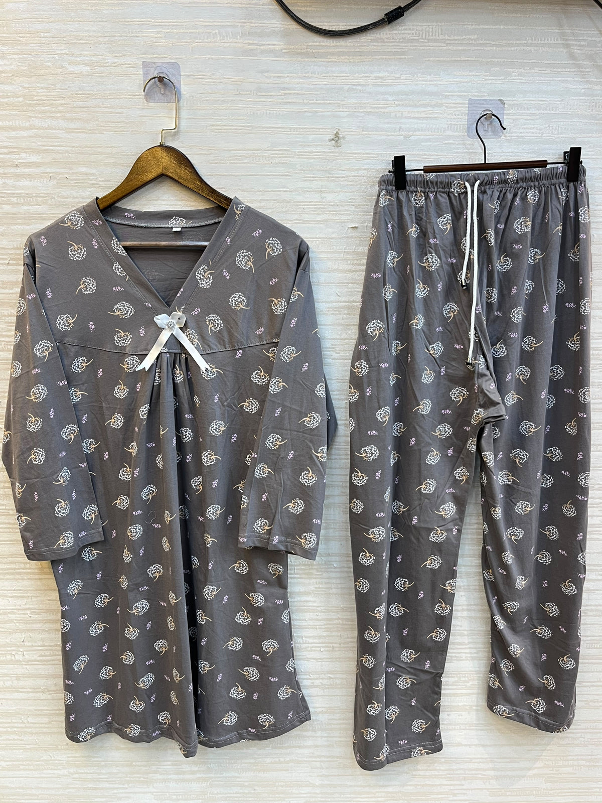 1447 Korean Bow Night Wear - Steel Grey