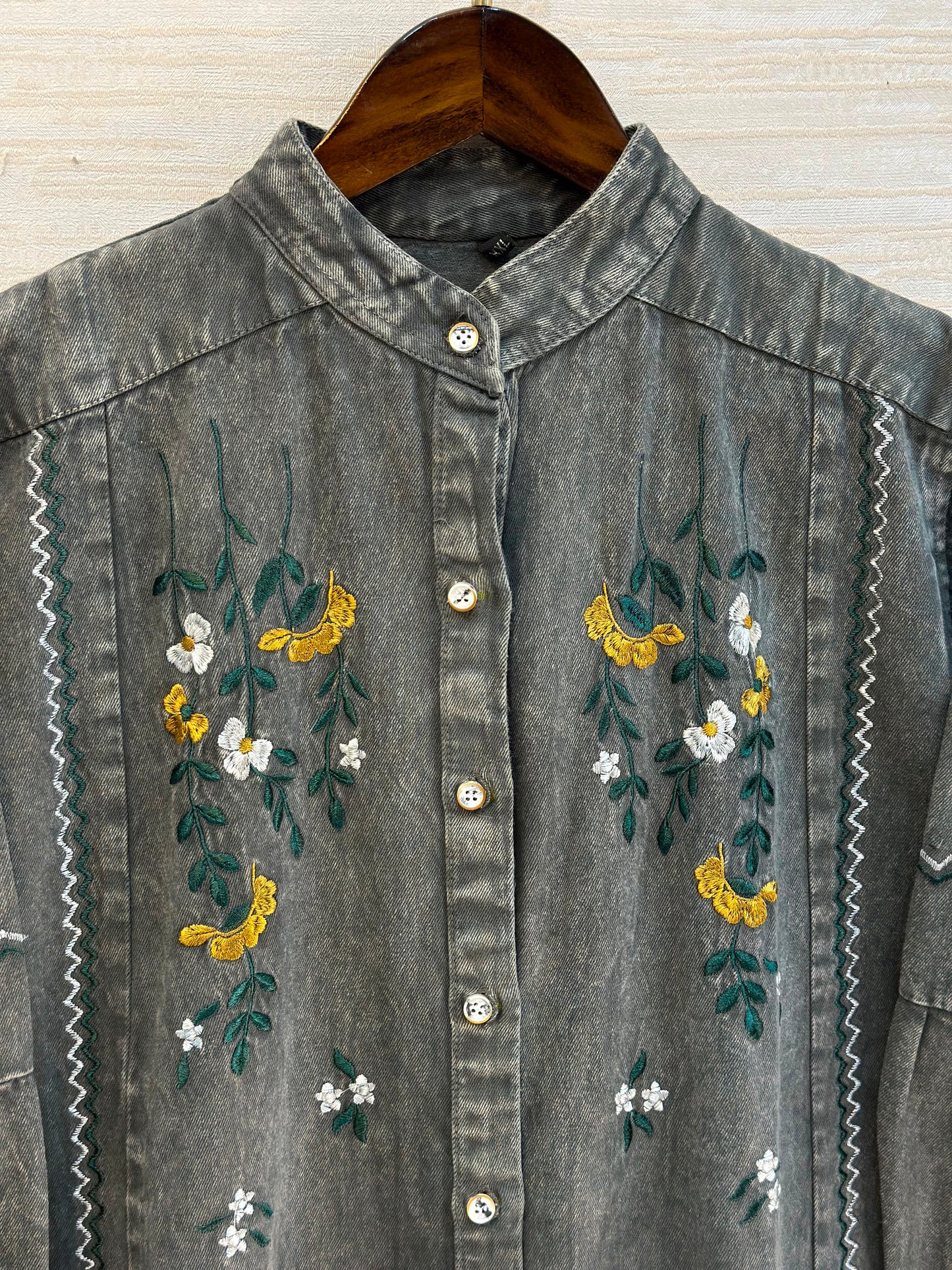1210 Embroidered Denim Gown - Ash Grey