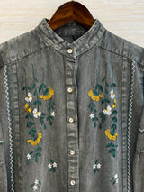 1210 Embroidered Denim Gown - Ash Grey