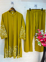 1194 Floral Embroidered Coord Set - Mustard