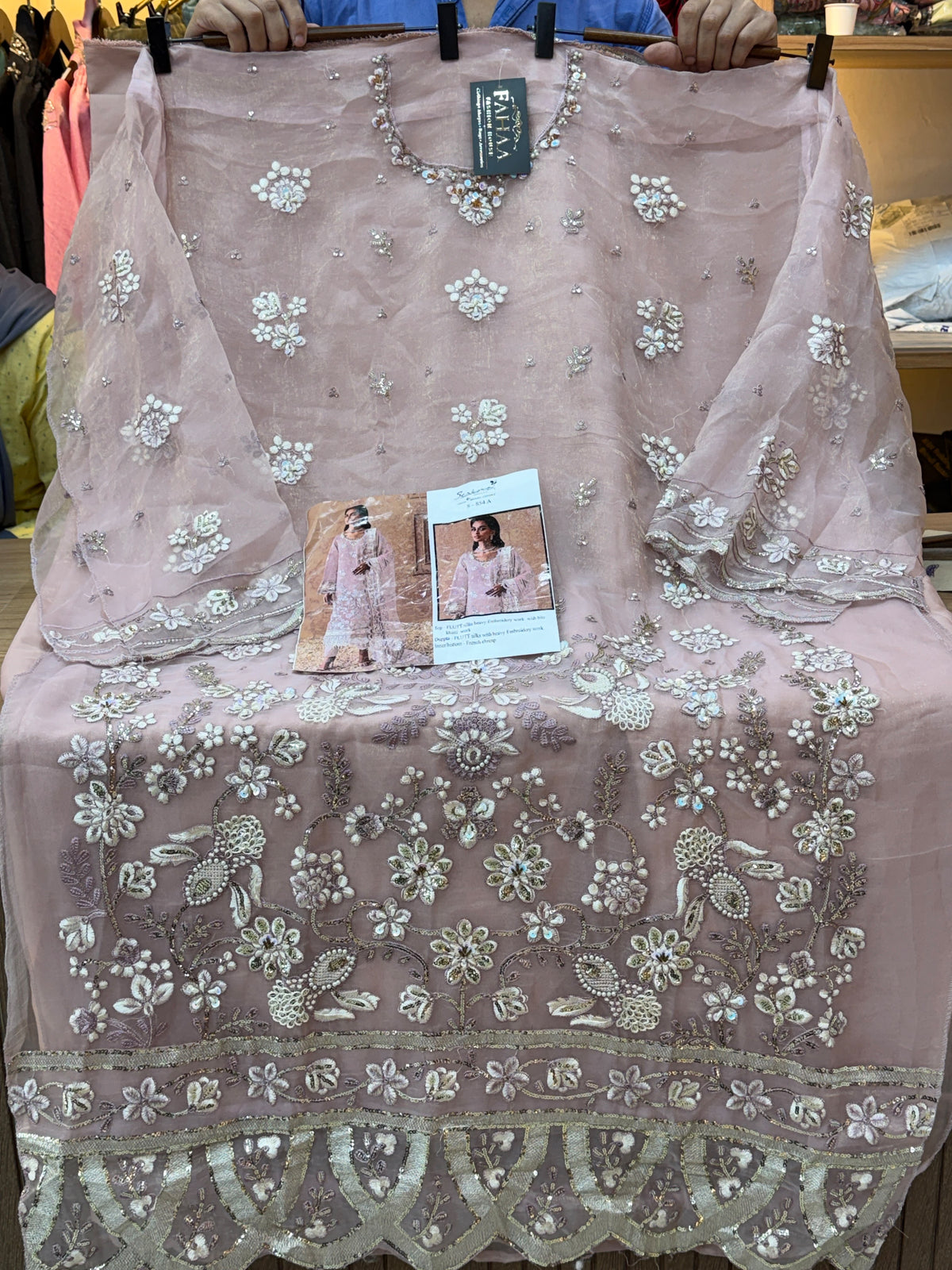 1438 Pakistani Unstitched Partywear - Pink