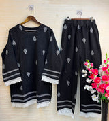 1189 Embroidered Denim Coordset - Black