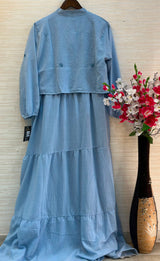 1208 Korean Jacket Gown Set - Sky Blue