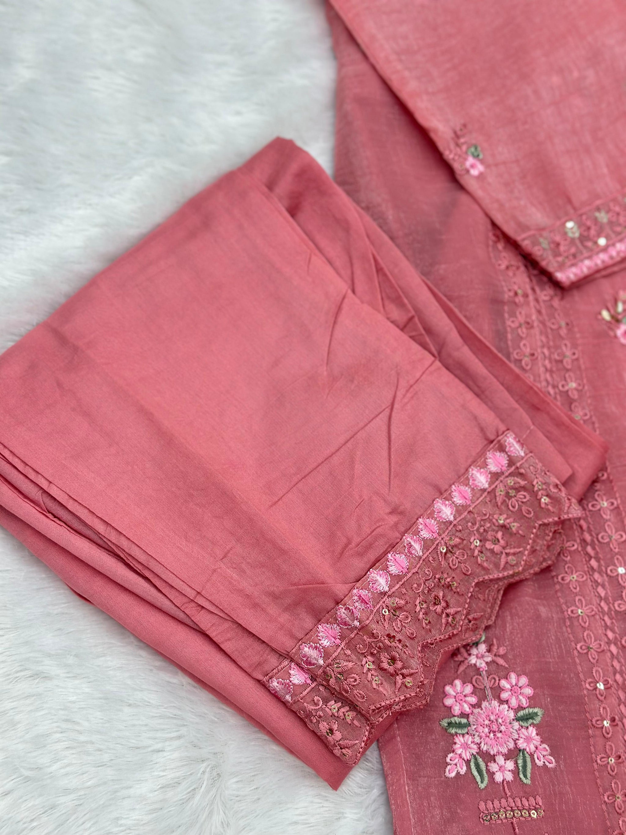 651 Pakistani Floral Party Wear Set - Dusty Rose