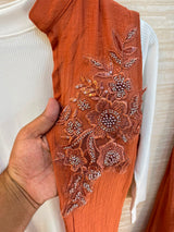 1191 Embroidered Shrug Coord Set - Terracotta