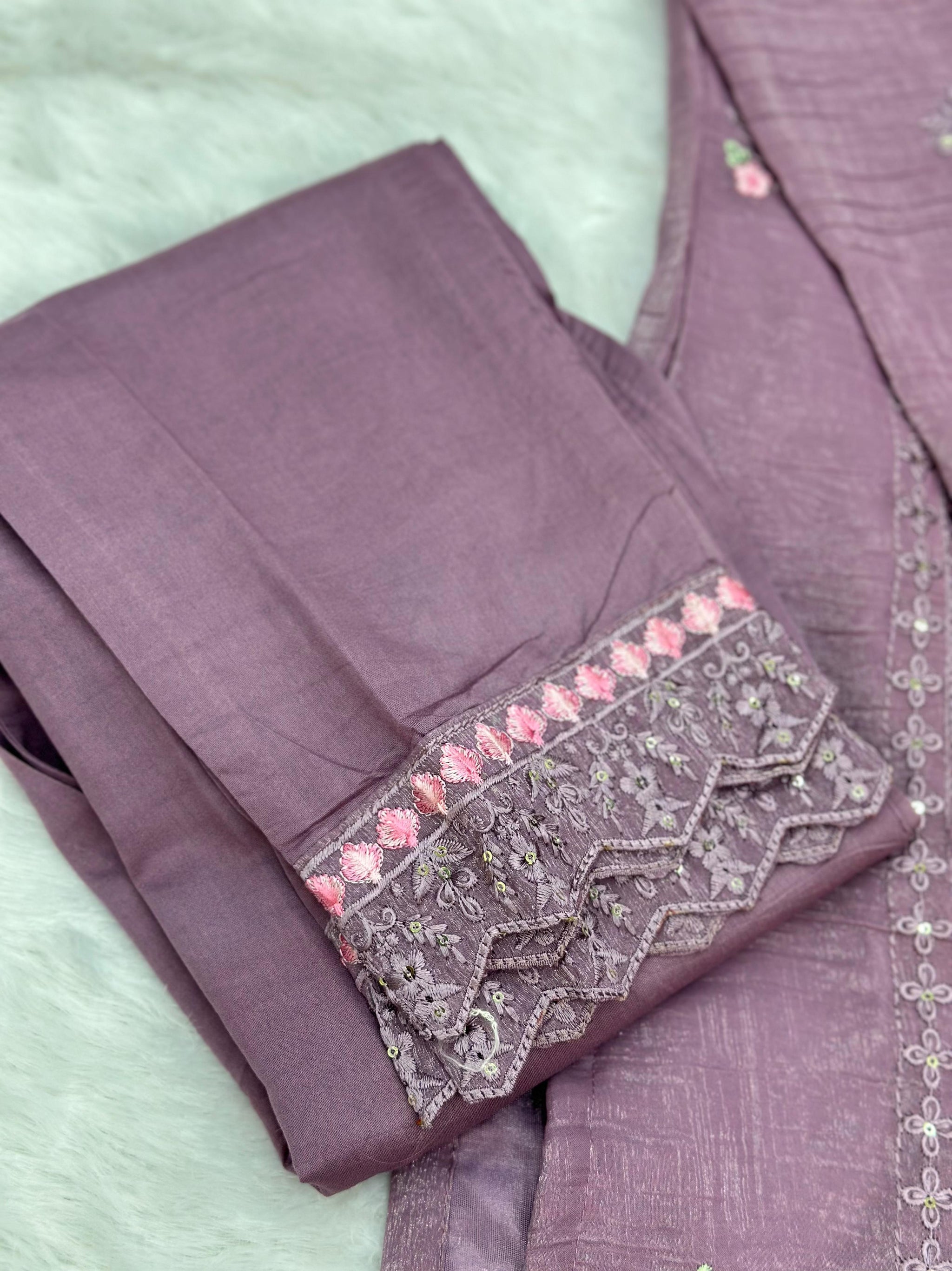 651 Pakistani Floral Party Wear Set - Dusty Grape