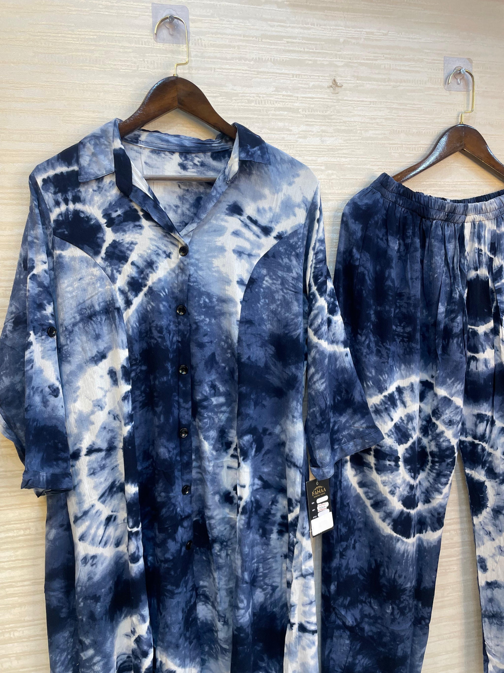 974 Floral Printed Coord-Set - Indigo Blue Tie-Dye
