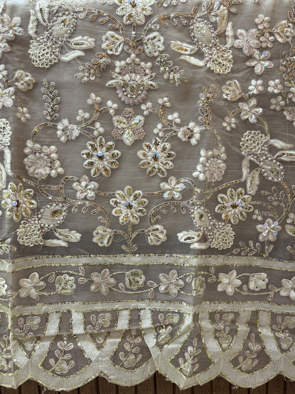 1438 Pakistani Unstitched Partywear - Beige