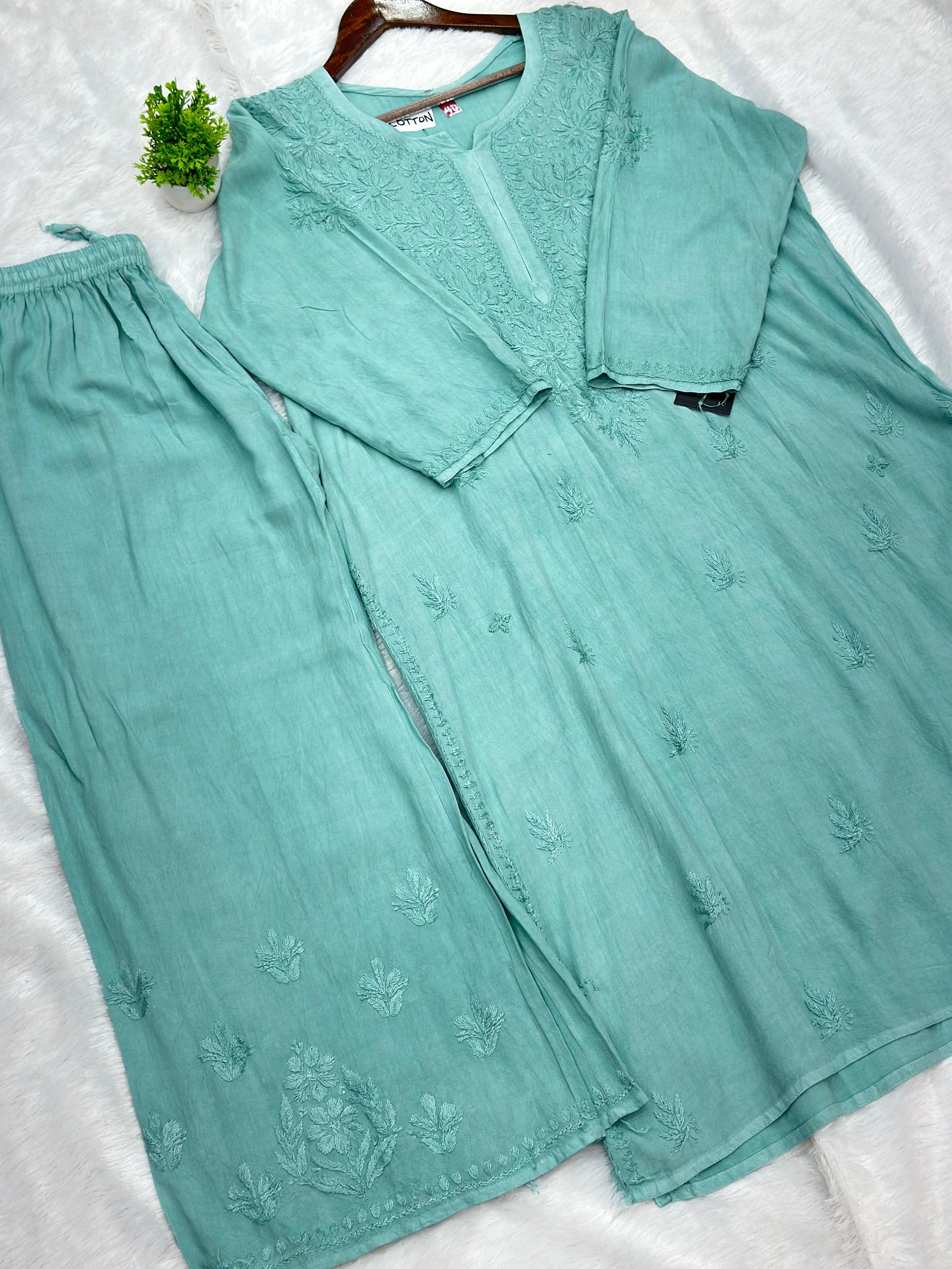 693 Lucknowi Palazzo Set - Sea Green