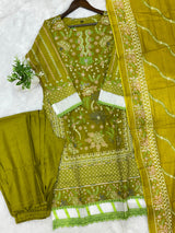 1451 Pakistani Embroidered Suit - Olive Green