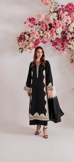 1338 Pakistani Embroidered Coord Set - Black