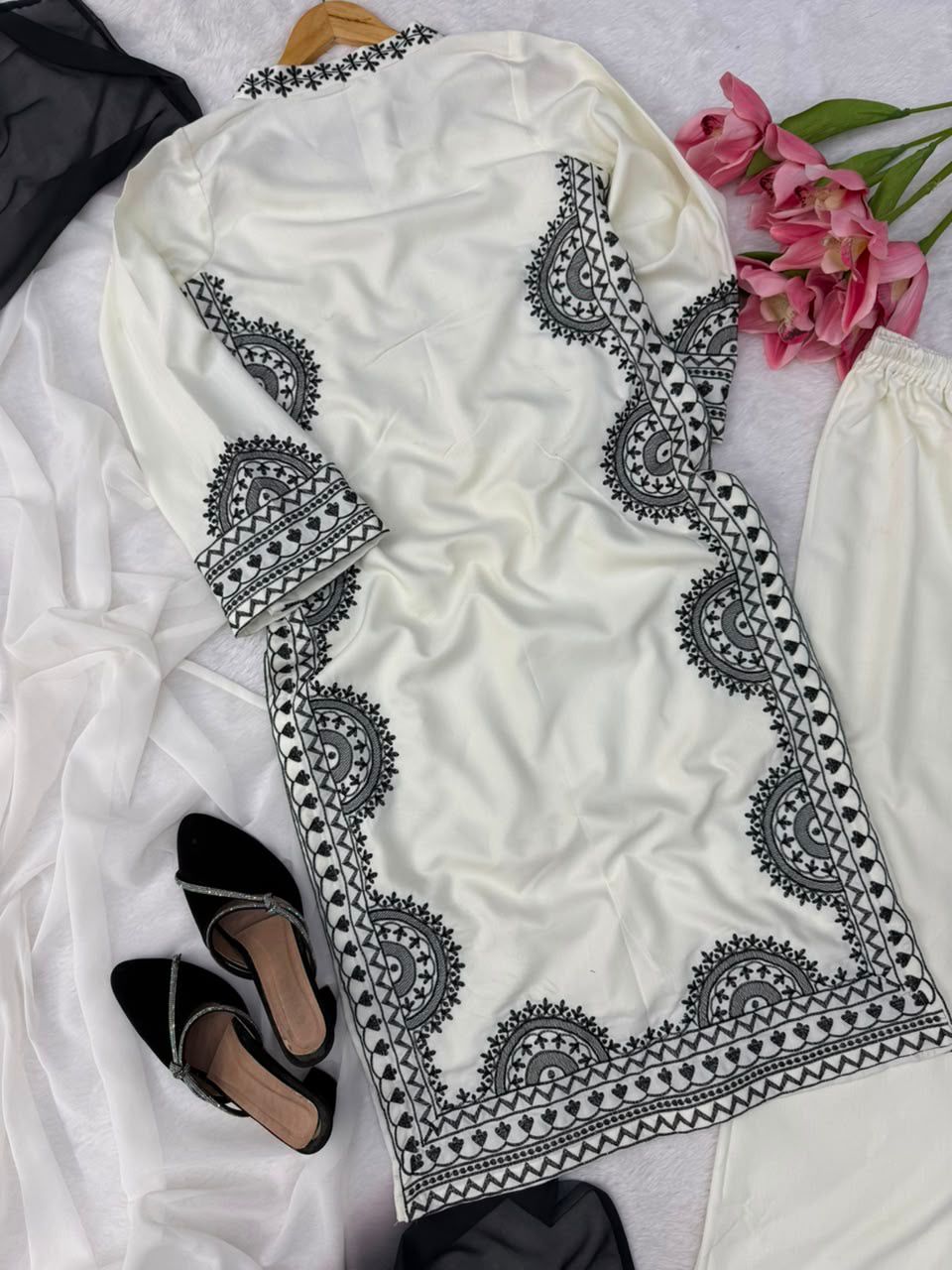 1338 Pakistani Embroidered Coord Set - White