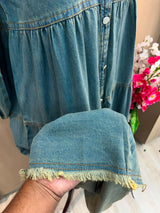 1229 Embroidered Denim Gown - Grey