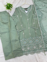1428 Heavy Pakistani Partywear - Greyish Olive
