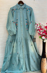 1210 Embroidered Denim Gown - Ice Blue