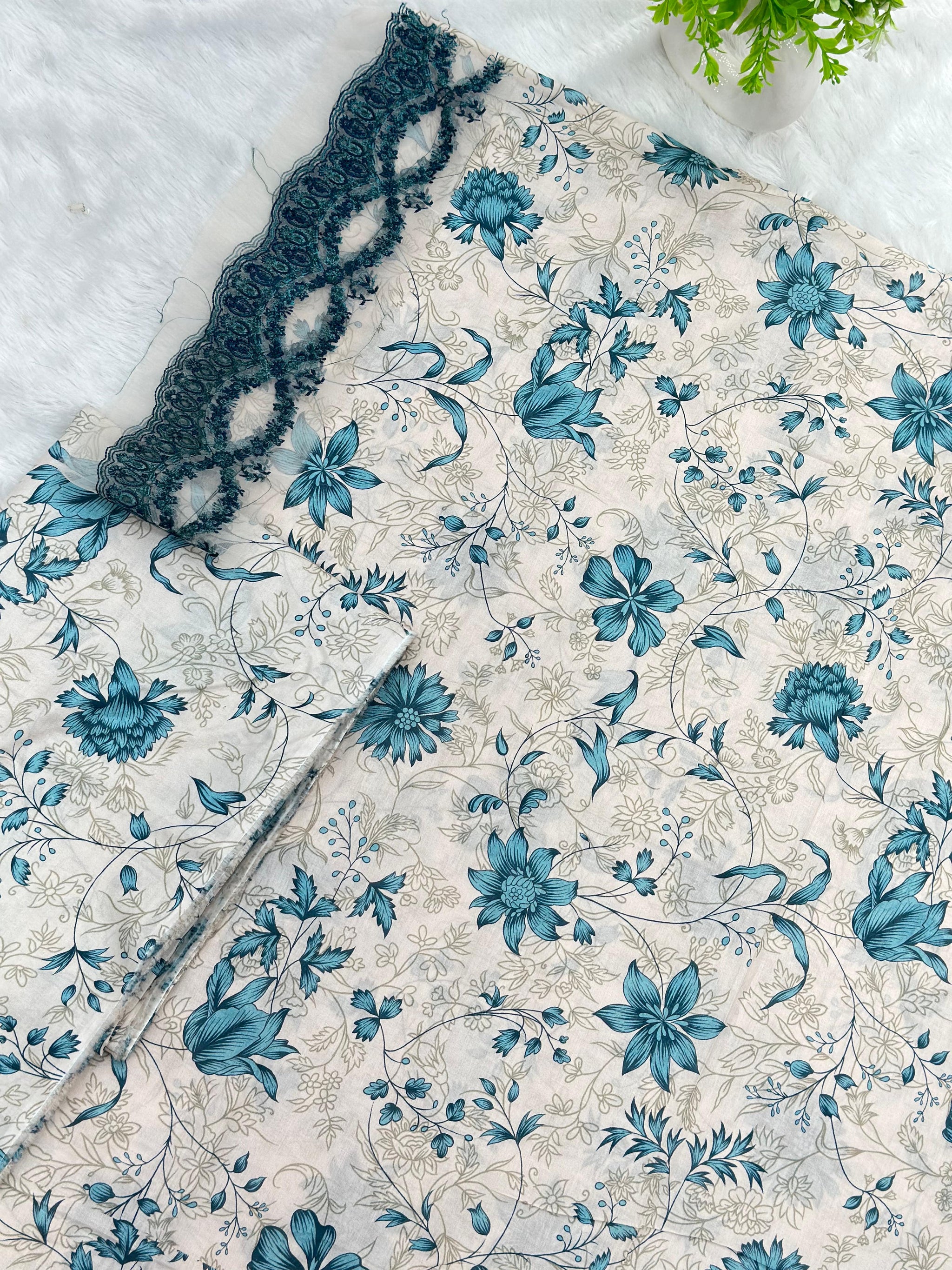 884 Unstitched OG Jade Jasmine 3pc lawn suit