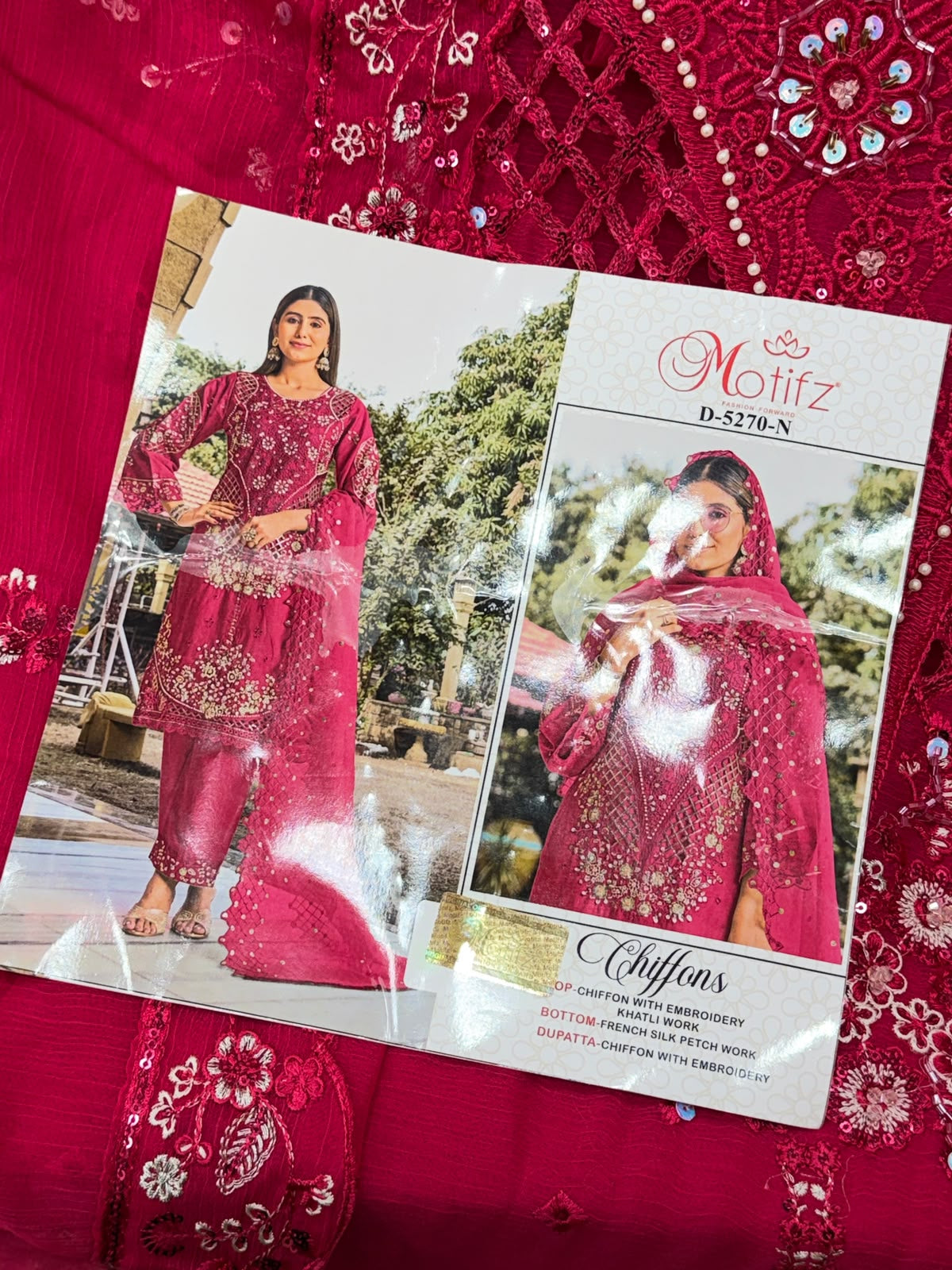 1442 Motifz Unstitched Partywear - Rani Pink