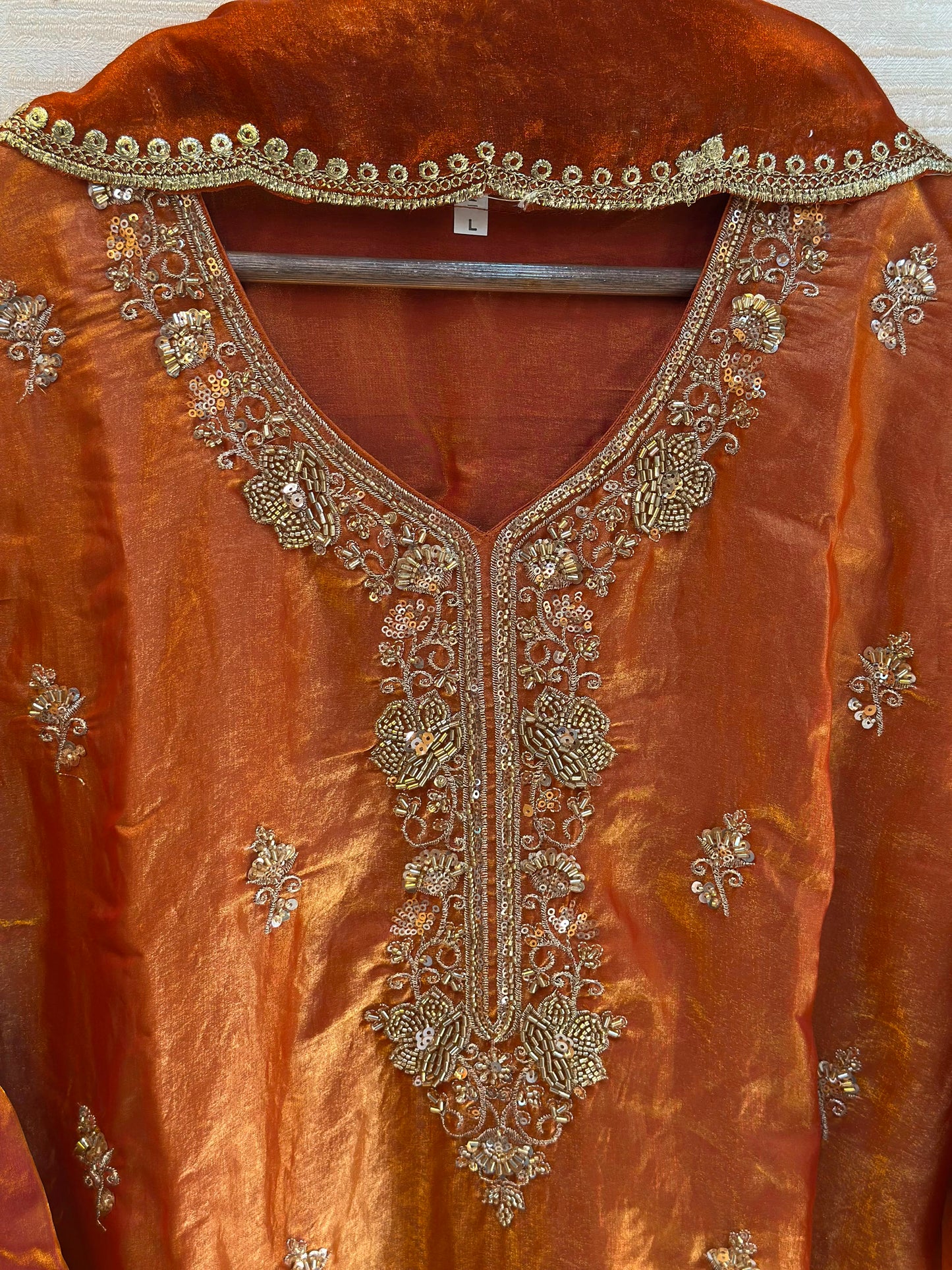 1204 Floral Hand-Work Partywear - Burnt Orange