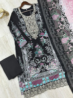 632 Premium Pakistani Lawn Suit - Black Floral